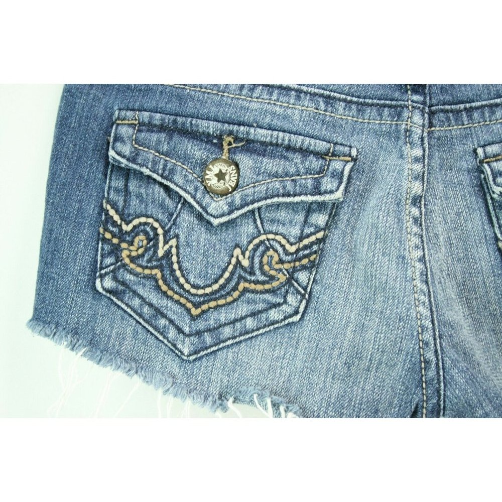YMI Womens Sz 0 Shorts Medium Wash Cutoff Distressed Frayed Booty Destroyed - Picture 3 of 9